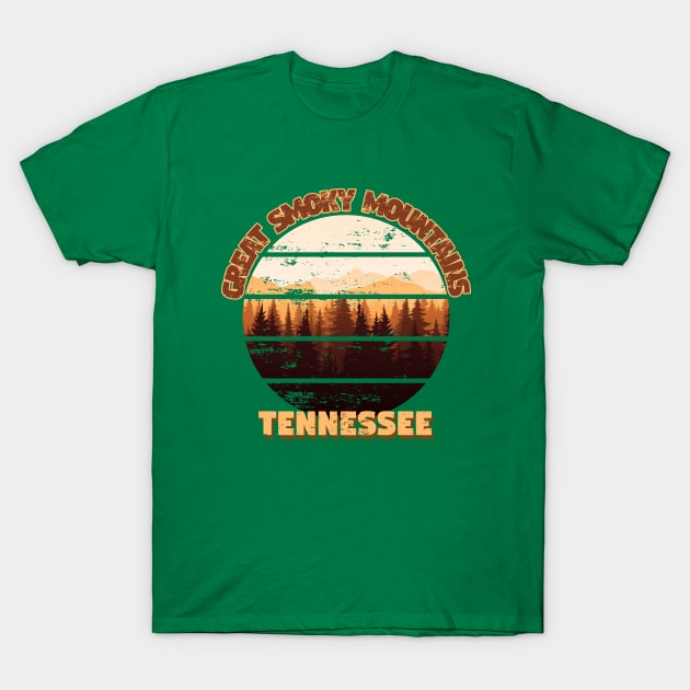 Great Smoky Mountains National Park Tennessee Retro Sunset Distressed Deign T-Shirt by AdrianaHolmesArt